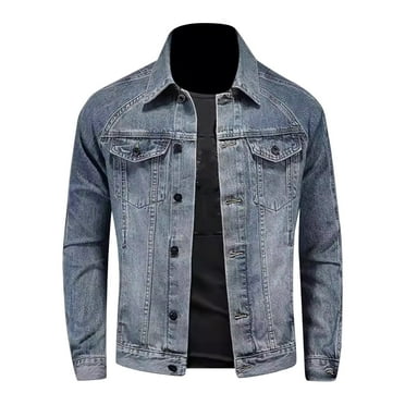 HOOMEUMY Men's Denim Jacket Button Up Raglan Sleeve Jean Jacket Slim Fit Turndown Collar Light Wash Outwear Blue XXL