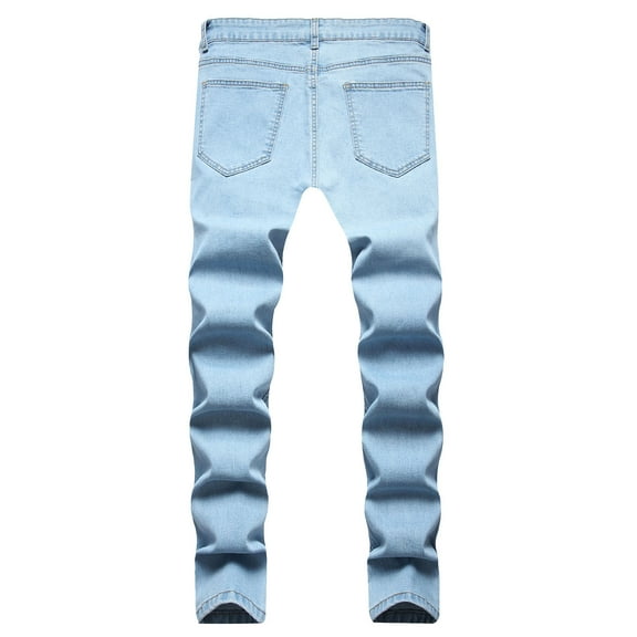 HOOMEUMY Men's Denim Jeans Slim Fit Straight Leg Light Blue Ripped Distressed Jeans Stretch Pants Fashion Trousers Jeans Den Light Blue XXL