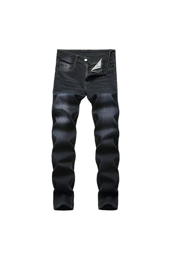 Men's Denim Jeans Slim Fit Straight Leg Pants Stretchy Comfortable Fashion Trousers Ripped Distressed Washed Denim Black 36