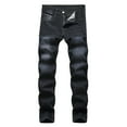thumbnail image 1 of HOOMEUMY Men's Denim Jeans Slim Fit Straight Leg Pants Stretchy Comfortable Fashion Trousers Ripped Distressed Washed Denim Black 38, 1 of 9