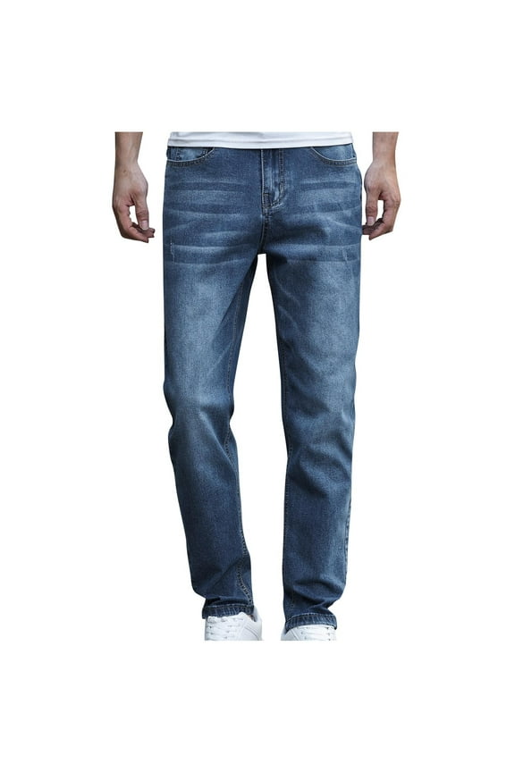 Men's Denim Jeans Straight Leg Pants Comfortable Stretch Blue Jeans for Men Everyday Wear with Pockets Blue M