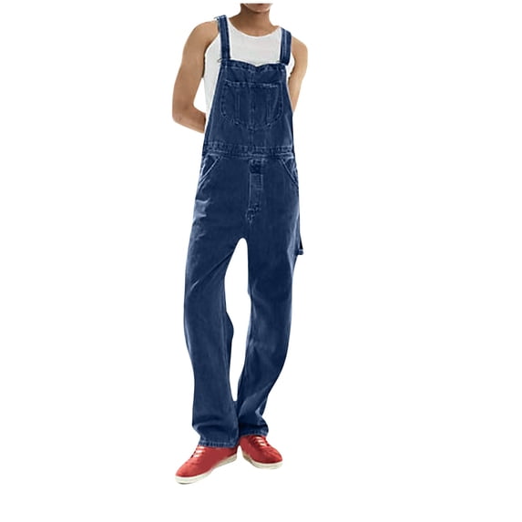 HOOMEUMY Men's Denim Overalls Loose Fit Straps Bib Workwear Jumpsuit Blue Jean Overall Trousers Adjustable Straps Comfortable Workwear Overall Pants Blue XXXXL