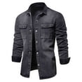 thumbnail image 1 of HOOMEUMY Men's Denim Shirt Long Sleeve Button Down Slim Fit Turndown Collar Washed Jean Jacket Workwear Tops Black L, 1 of 2