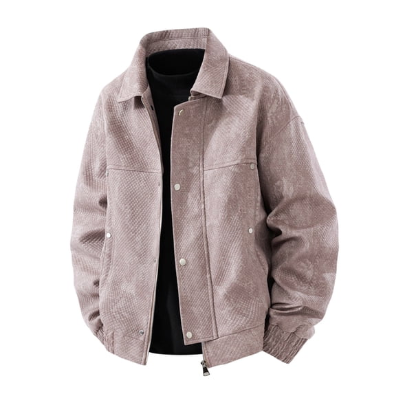 HOOMEUMY Men's Denim Zipper Jacket Lapel Tie Dyed Outdoor Coat Long Sleeve Casual Loose Outwear With Double Pockets (Pink,XXL)
