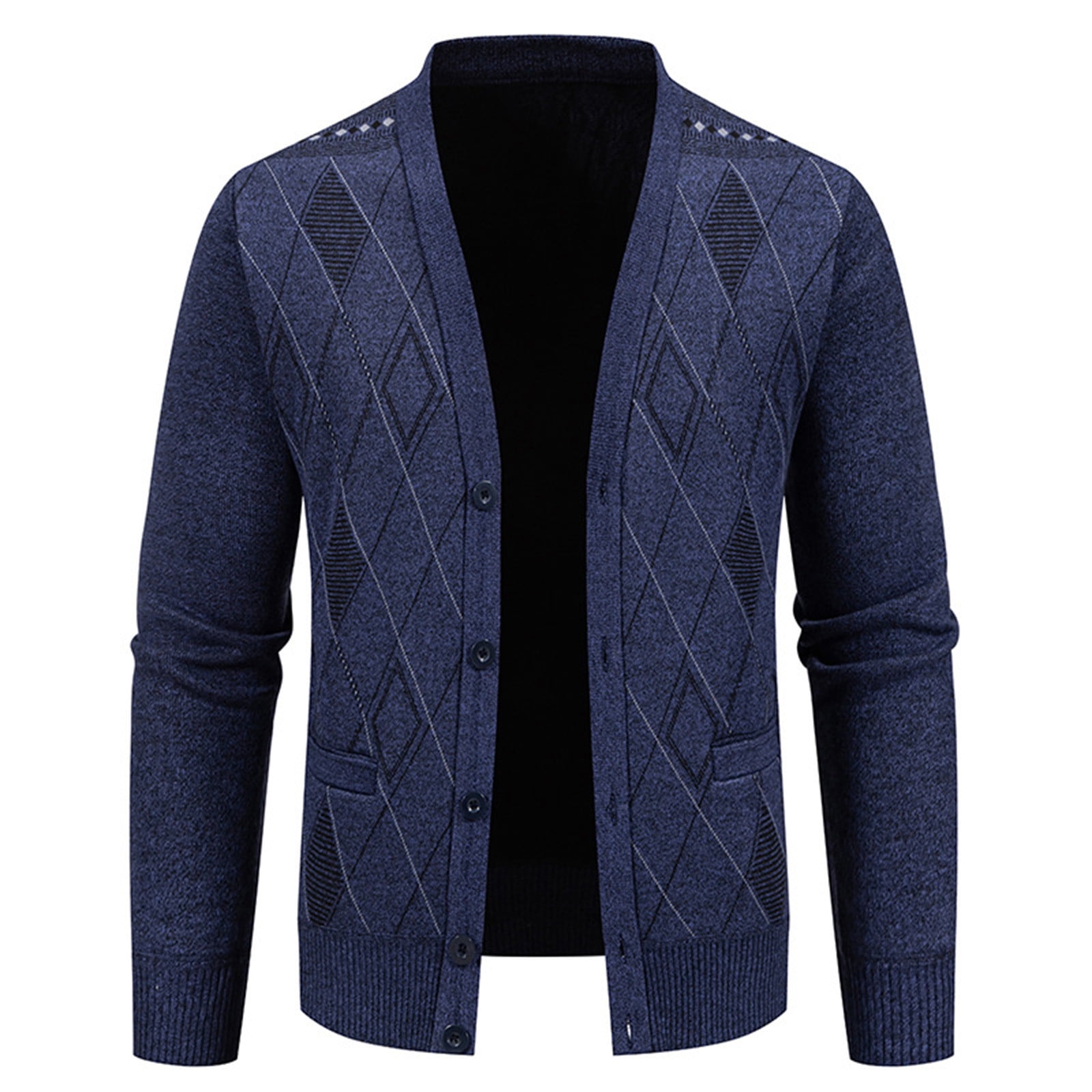 HOOMEUMY Men's Diamond Pattern Cardigan Sweater Lightweight Long