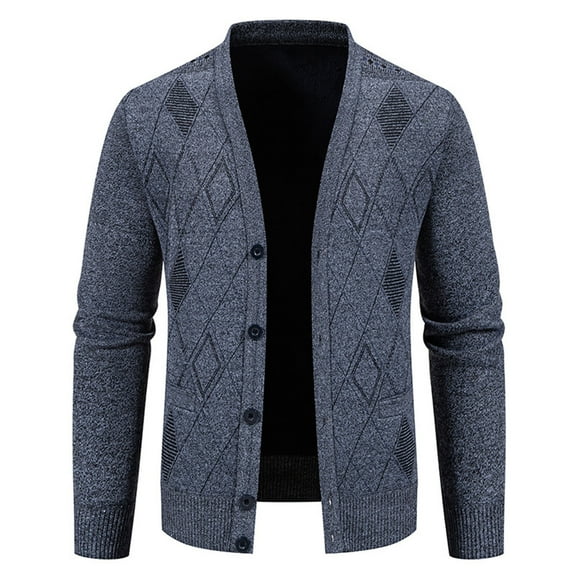 HOOMEUMY Men's Pattern Cardigan Sweater Lightweight Long Sleeve Button Up Casual Knitwear Tops Gray XXXL