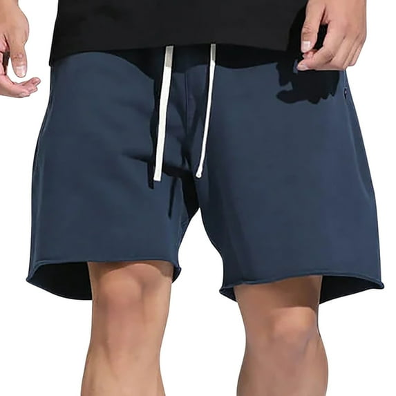 HOOMEUMY Men's Drawstring Elastic Waist Baggy Loose Fit Stretch Breathable Summer Beach Shorts with Pockets Blue L