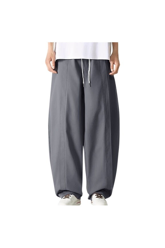 Men's Drawstring Hippie Harem Pants Solid Color Wide Leg Pant Loose Fit Elastic Waist Casual Trousers with Pockets (Gray,M)