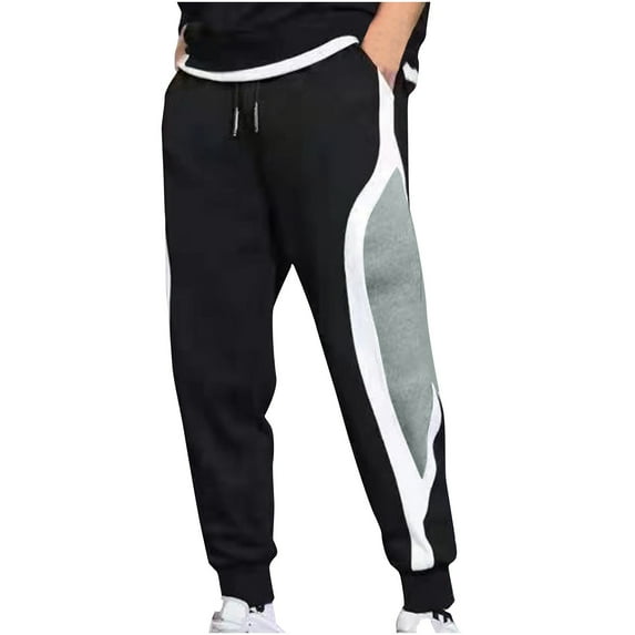 HOOMEUMY Men's Drawstring Sweatpants Elastic Waist Color Block Splice Breathable Lightweight Stretch Joggers Active Sports Pants with Pockets Black XXXL