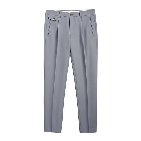 HOOMEUMY Men's Dress Pants Pleated Slim Fit Formal Straight Business Trousers Solid Color Casual Office Work Pants Gray XXL
