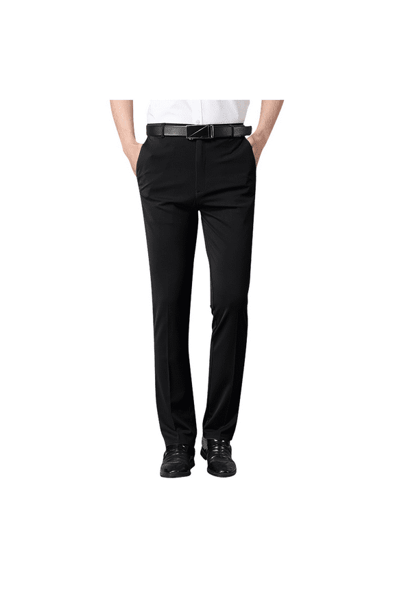Men's Dress Pants Slim Fit Straight Leg Business Trousers Classic Solid Casual Office Work Slacks Black 30
