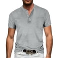 thumbnail image 1 of HOOMEUMY Men's Fashion Button Placket Short Sleeve Tops Lightweight Casual Basic Tees with Pocket for Daily Streetwear & Holiday Gray XL, 1 of 6