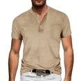 thumbnail image 1 of HOOMEUMY Men's Fashion Button Placket Short Sleeve Tops Lightweight Casual Basic Tees with Pocket for Daily Streetwear & Holiday Khaki XXL, 1 of 6