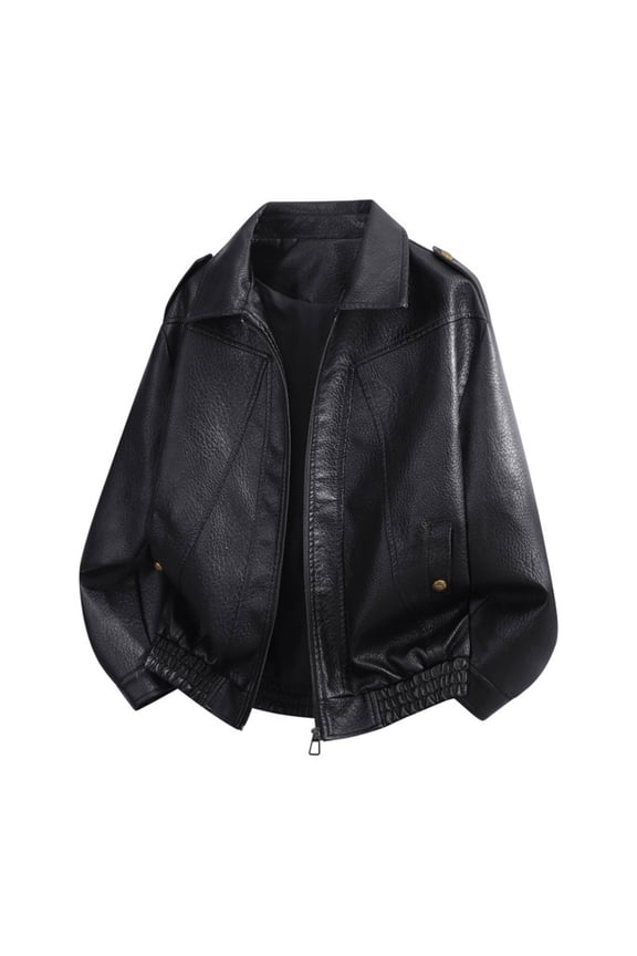 Men's Faux Leather Flight Jacket, Zip Up Motorcycle Street Coat