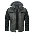 thumbnail image 1 of HOOMEUMY Men's Faux Leather Jacket Hooded Zipper Motorcycle Biker Jacket Warm Fleece Lined Motorbike Outwear Winter Gray S Black L, 1 of 9