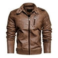 thumbnail image 1 of HOOMEUMY Men's Faux Leather Jacket Motorcycle Biker Jacket Faux Leather Winter Warm Zipper Stand Collar Long Sleeve Outwear Yellow XL, 1 of 9