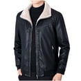 thumbnail image 1 of HOOMEUMY Men's Faux Leather Jacket Retro Solid Winter Warm Fleece Lined Zipper Up Motorcycle Bomber Jacket with Pockets Black XL, 1 of 9