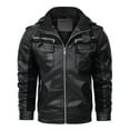 thumbnail image 1 of HOOMEUMY Men's Faux Leather Jacket Winter Warm Padded Hooded Zipper Motorcycle Leather Coat Slim Fit Outerwear Black M, 1 of 7