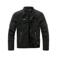 thumbnail image 1 of HOOMEUMY Men's Faux Leather Motorcycle Jacket Slim Fit Leather Zipper Moto Jacket with Red Stripe Detail Black M, 1 of 4