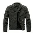 thumbnail image 1 of HOOMEUMY Men's Faux Leather Motorcycle Jacket Slim Fit Leather Zipper Moto Jacket with Red Stripe Detail Combat Green L, 1 of 4