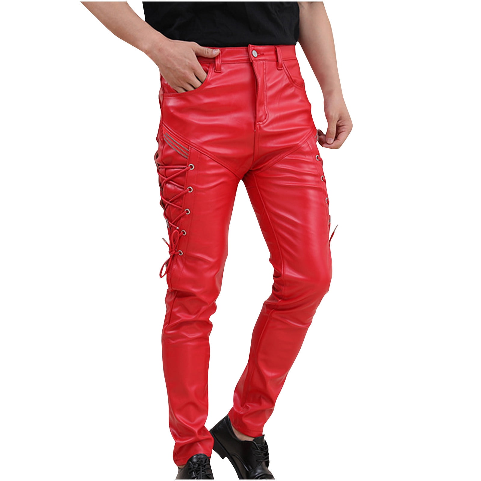 HOOMEUMY Men's Faux Leather Pants Steampunk Goth Trousers