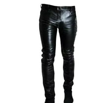 HOOMEUMY Men's Faux Leather Rock Pants Mens Motorcycle Leather Pants Steampunk PU Leather Biker Cargo Trousers Black 16