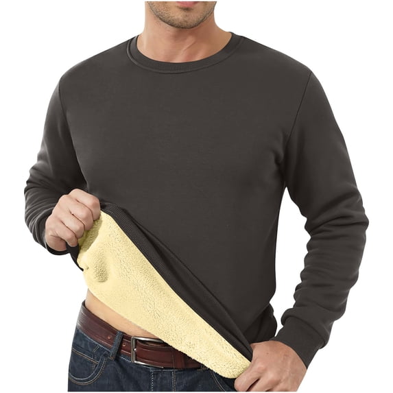 HOOMEUMY Men's Fleece Lined Sweatshirt Long Sleeve Classic Solid Thermal Crewneck Winter Warm Tops Pullover Dark Gray XXL