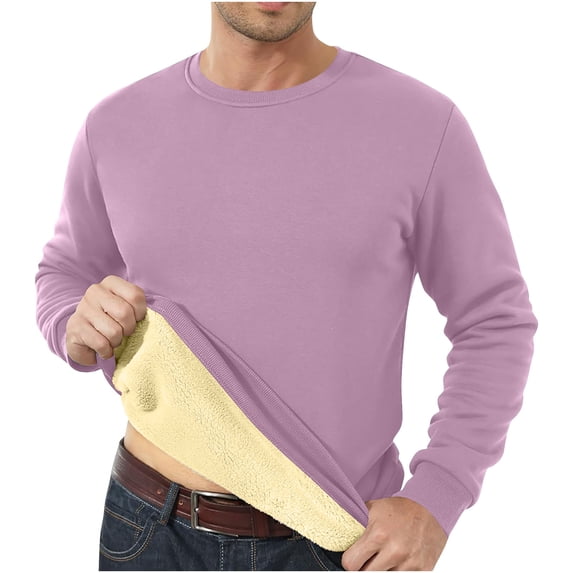 HOOMEUMY Men's Fleece Lined Sweatshirt Long Sleeve Classic Solid Thermal Crewneck Winter Warm Tops Pullover Purple XXXL