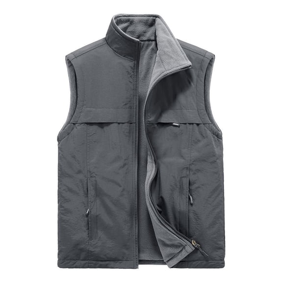 HOOMEUMY Men's Fleece Lined Vest Winter Warm Outdoor Sleeveless Jacket Windproof Lightweight Hiking Vest Gray XL