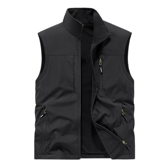 HOOMEUMY Men's Fleece Lined Vest Winter Warm Sleeveless Jacket Outdoor Lightweight Windproof Vest with Pockets for Hiking Camping Fishing Hunting Black XXXXXL