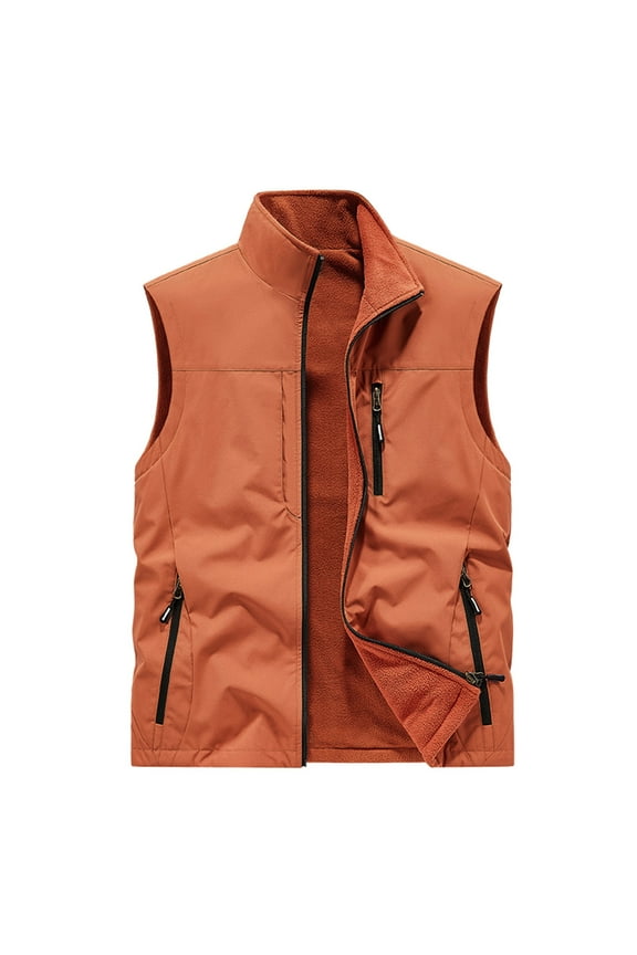 Men's Fleece Lined Vest Winter Warm Sleeveless Jacket Outdoor Lightweight Windproof Vest with Pockets for Hiking Camping Fishing Hunting Red XXXXXL