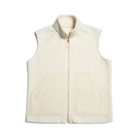 HOOMEUMY Men's Fleece Vest Warm Colorblock Zipper Front Pockets Outdoor Winter Vest Stand Collar Soft Lightweight Warmth White XL