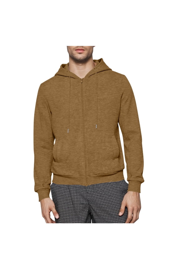 Men's Full-Zip Fleece Hoodie Jackets Hooded Sweatshirts Coats Long Sleeve Casual Hoodie Fall Winter Sports Coats for Men with Pockets (Coffee,S)