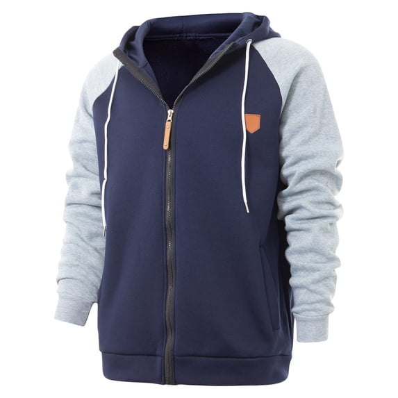 HOOMEUMY Men's Full Zip Hoodie Baseball Raglan Long Sleeve Sweatshirt Sweater Sportwear Comfortable Lightweight Soft Black Navy M