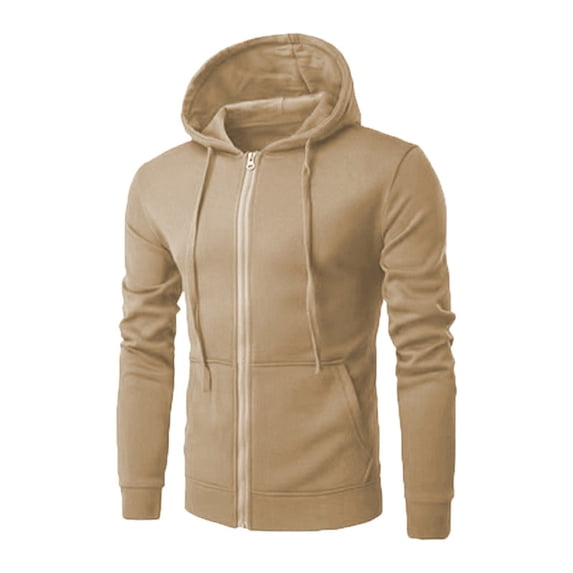 HOOMEUMY Men's Full Zip Hoodie Long Sleeve Lightweight Cardigan Loose Fit Athletic Sweatshirt Pullover Jacket Beige XXL