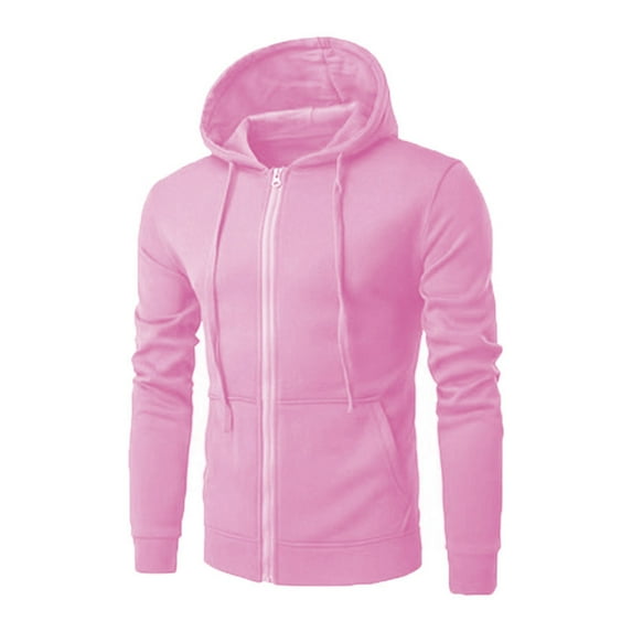 HOOMEUMY Men's Full Zip Hoodie Long Sleeve Lightweight Cardigan Loose Fit Athletic Sweatshirt Pullover Jacket Pink XXXL