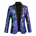 thumbnail image 1 of HOOMEUMY Men's Gold Sequined Blazer Court Style Long Sleeve Shiny Party Wedding Suit Jacket Formal Prom Coat Purple M, 1 of 8