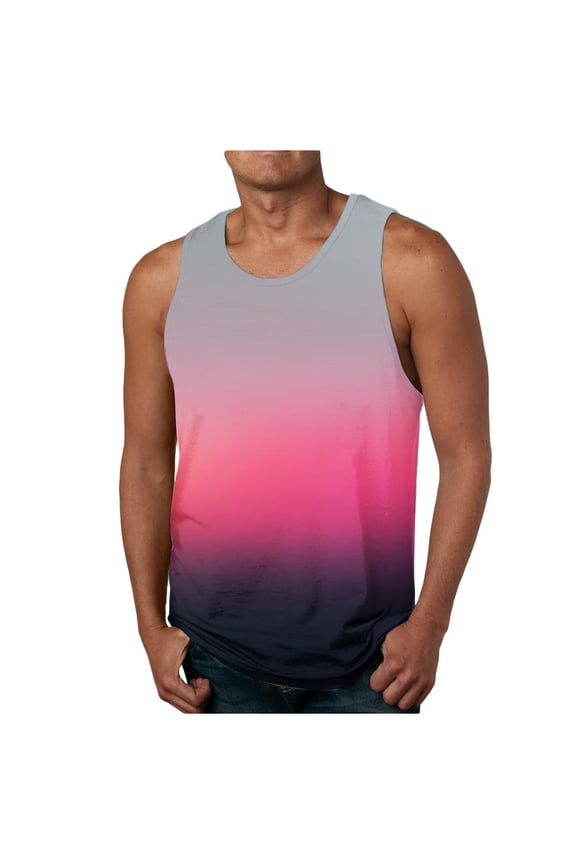 Men's Gradient Tank Top Summer Ombre Color Sleeveless Muscle Tank Top Workout Stringer Vest g_Multicolor XXXXXL
