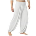 thumbnail image 1 of HOOMEUMY Men's Harem Pants Baggy Hip Hop Joggers Sweatpants with Pockets Breathable Drawstring Long Fitness Dancing Yoga Trousers White L, 1 of 1
