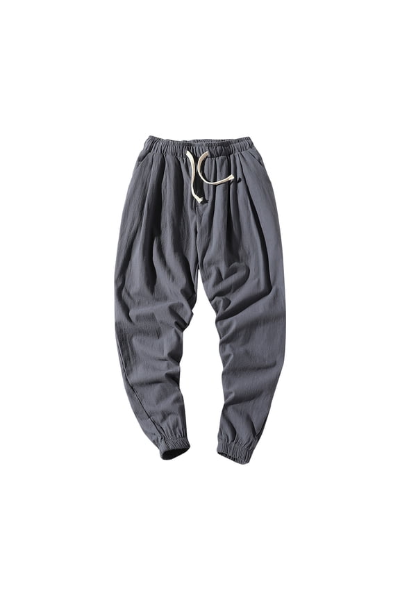Men's Harem Pants Drawstring Linen Cotton Joggers Trousers Casual Baggy Hip Hop Pants with Pockets Gray XXXXXL