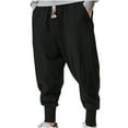 thumbnail image 1 of HOOMEUMY Men's Harem Pants Linen Cotton Light Loose Fit Casual Drawstring Elastic Waist Baggy Trousers Jogger Pants Black XXXXL, 1 of 4