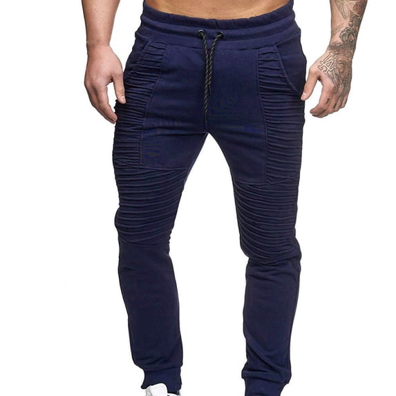 HOOMEUMY Men's Harem Pants with Drawstring Solid Color Loose Fit Elastic Hip Hop Joggers Sweatpants with Pockets Blue XXXXL