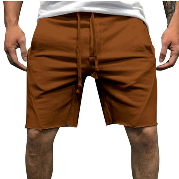 HOOMEUMY Men's Hawaiian Shorts Casual Loose Shorts Trendy Elastic Waist Classic Drawstring Boarding Shorts with Pockets Summer Solid Color Lightweight Gold XL