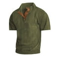 thumbnail image 1 of HOOMEUMY Men's Henley Shirts Elegant Solid Shirts Stand-up Collar Tops Slim Fit Flowy Dressy Casual Blouse Workout Summer Basic Short Sleeve Basic Tees 2025 Trendy Green L, 1 of 5