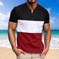 thumbnail image 1 of HOOMEUMY Men's Henley Shirts Slim Fit Flowy Dressy Casual Blouse Workout Summer Basic Short Sleeve Basic Tees 2025 Trendy Color Block Shirts Round Neck Tops Red XL, 1 of 6