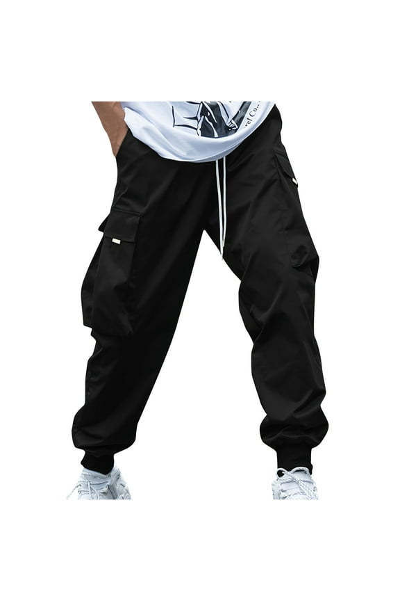 Men's Hip Hop Cargo Pants Joggers Sweatpants Streetwear Multi-Pocket Harem Pants Trousers with Drawstring Black Black XXXL