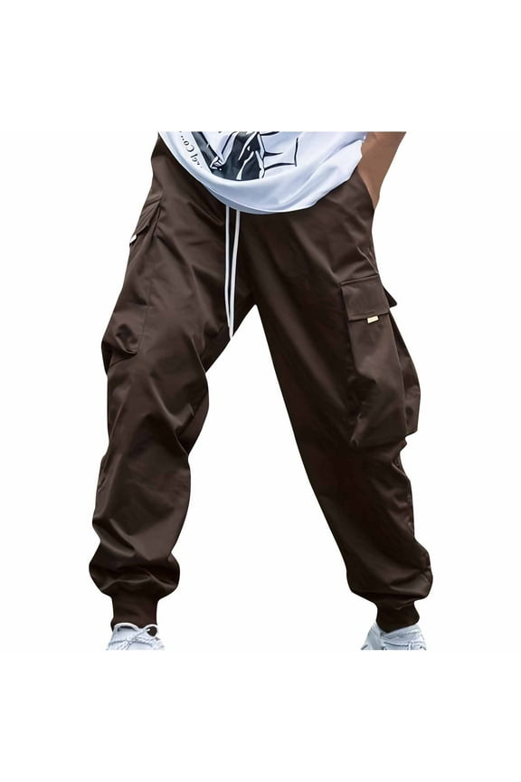 Men's Hip Hop Cargo Pants Joggers Sweatpants Streetwear Multi-Pocket Harem Pants Trousers with Drawstring Black Brown XXL