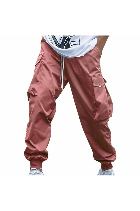 Men's Hip Hop Cargo Pants Joggers Sweatpants Streetwear Multi-Pocket Harem Pants Trousers with Drawstring Black Gold XXXL