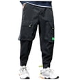 thumbnail image 1 of HOOMEUMY Men's Hip Hop Harem Pants Multi-Pocket Straight Loose Fit Sweatpants Joggers Trousers with Reflective Tape Black XXL, 1 of 8