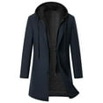 thumbnail image 1 of HOOMEUMY Men's Hooded Fleece Trench Coat Winter Warm Drawstring Long Sleeve Zipper Button Overcoat Thicken Jacket Navy XL, 1 of 7